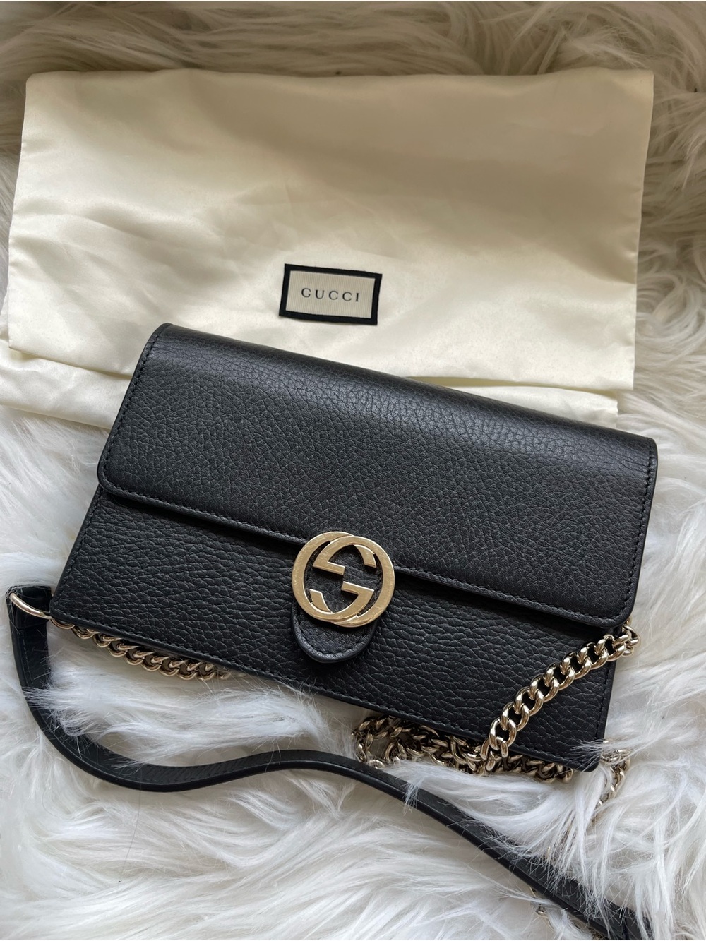 Gucci Black Leather Crossbody with Gold Double G